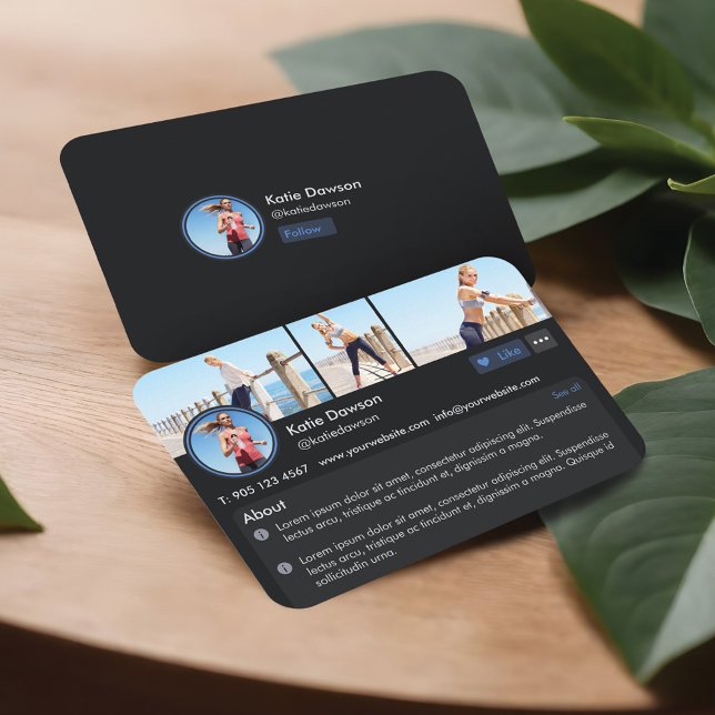 Carte De Visite Page de profil du formateur de condition physique  (Social Media Personal Fitness Trainer Profile Page Business Card)