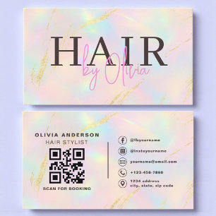 Carte de Visite Pailletée Or Opale QR Code Coiffeu