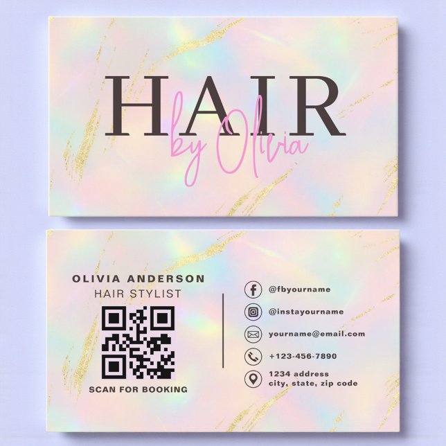 Carte de Visite Pailletée Or Opale QR Code Coiffeu (Créateur téléchargé)