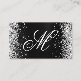 Carte De Visite Paillettes Argentées Monogramme Fantaisie sur Fond