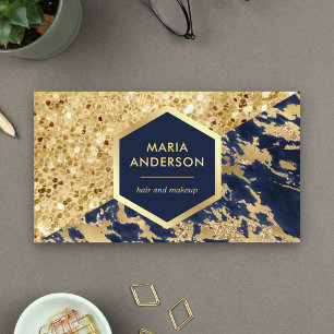 Carte De Visite Paillettes dorées Bleu marine Marbre Artiste de Ma