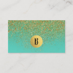 Carte De Visite Paillettes dorées en cascade et glamour aqua sarce