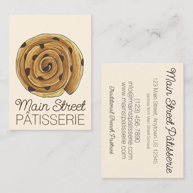 Carte De Visite Pain Aux Raisins Pâtisserie française Boulangerie  (Devant / Derrière)