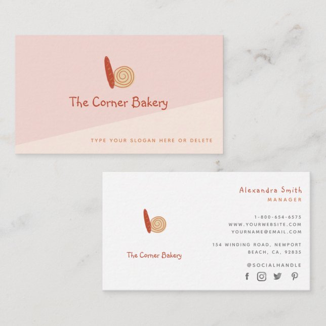 Carte De Visite Pain rose orange Scone Logo Simple Boulangerie mod (Devant / Derrière)