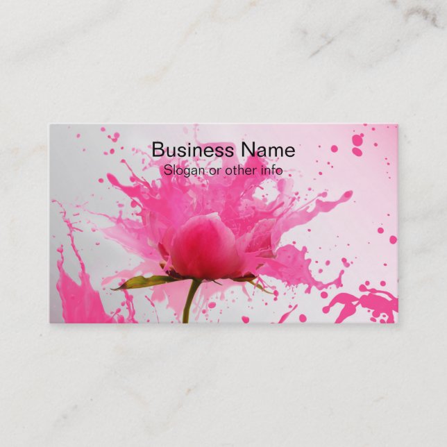 Carte De Visite Paint Splatter Abstrait Fleur Rose (Devant)