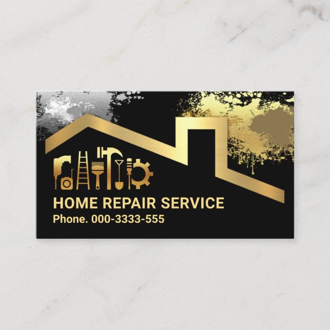 Carte De Visite Paint Splatters Gold Building Tools Frame (Devant)