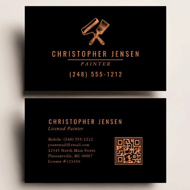 Carte De Visite Painter QR Code Painting Business Black Copper (Créateur téléchargé)