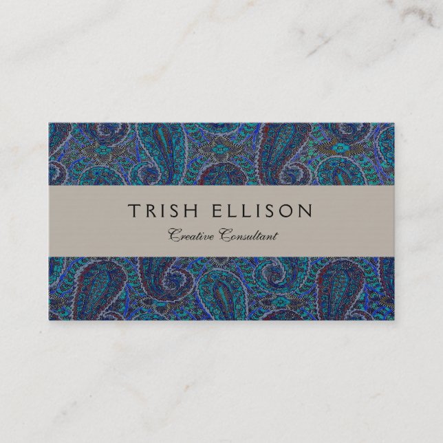 Carte De Visite Paisley Blue Indian Boho Motif (Devant)