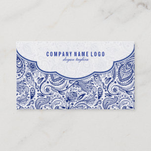 Carte De Visite Paisley floral de bleu marine et blanc
