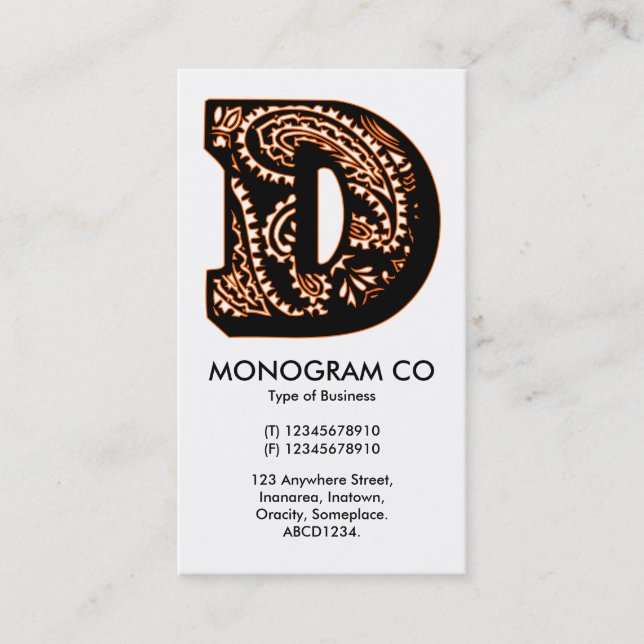Carte De Visite Paisley Monogram - D (Devant)