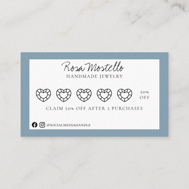 Carte De Visite Pale Blue Gem Script Logo Bijoux artisanal Fidélit (Dos)