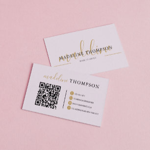 Carte De Visite Pale Lavender Gold Calligraphie Script code QR