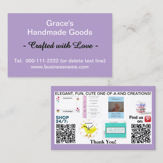 Carte De Visite Pale Purple Business QR Code Logo Photos 3.5 x 2.0 (Devant / Derrière)