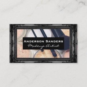 Carte De Visite Palette de maquillage et brosses   Bordure noire a