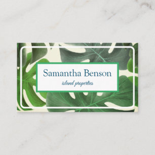 Carte De Visite Palm Feuille Tropical Island Carré vert et blanc