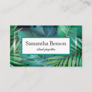 Carte De Visite Palm Feuille Tropical Island Green & White Carré 