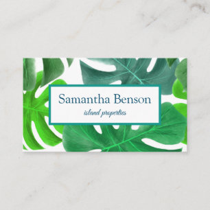 Carte De Visite Palm Feuille Tropical Island Green & White Carré B