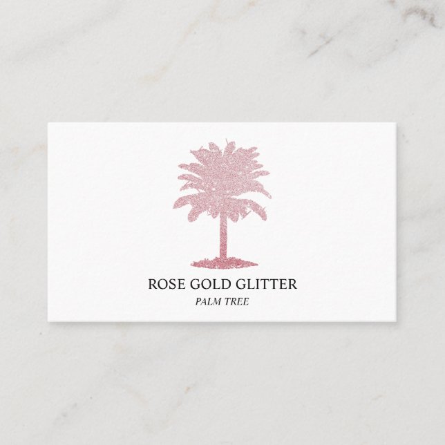 Carte De Visite Palm Tree Rose Gold parties scintillant rose Éléga (Devant)