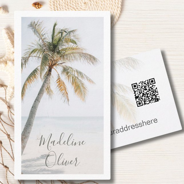 Carte De Visite Palm Tree Tropical Modern QR Code (Créateur téléchargé)