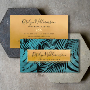 Carte De Visite Palm turquoise or élégant typographie