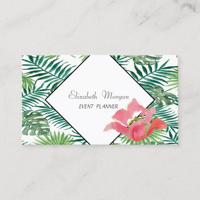 Carte De Visite Palme tropicale moderne Feuille Hawaiian Hibiskus (Devant)