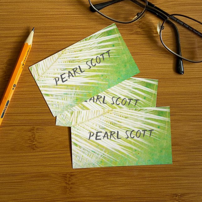 Carte De Visite palme tropicale nature art vert et blanc (Créateur téléchargé)