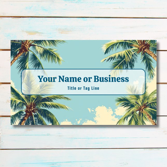 Carte De Visite Palmiers Côtiers Tropicaux Plage Rétro (Front - Tropical Coastal Palm Trees Retro Beach Business Card)