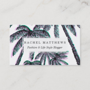 Carte De Visite Palmiers tropicaux dans le noir turquoise rose