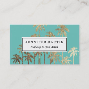 Carte De Visite Palmiers tropicaux en or glamour vert turquoise
