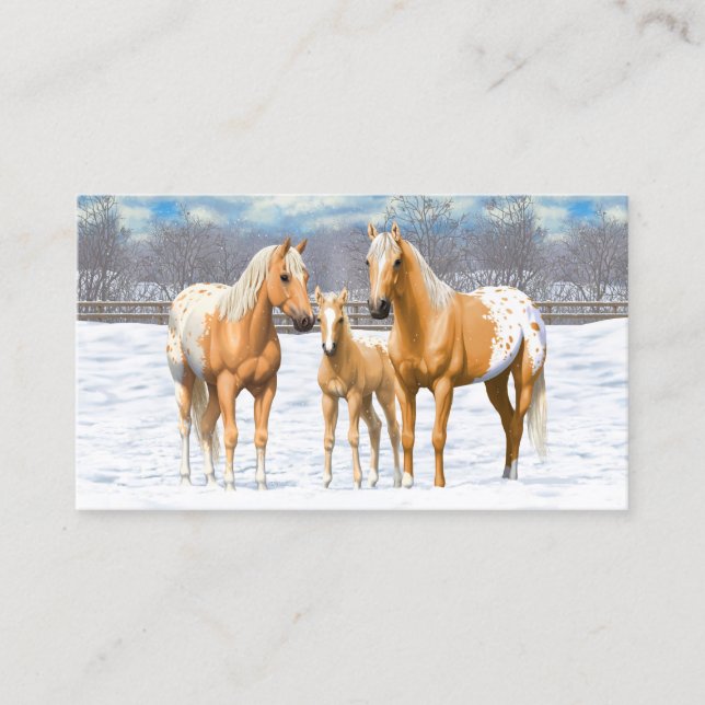 Carte De Visite Palomino Appaloosa Chevaux En Neige (Devant)