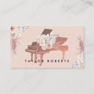 Carte De Visite pampas beige herbe boho fleurs pianiste