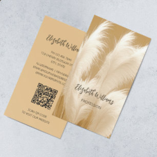 Carte De Visite Pampas Grass Beige Sepia Photo   Code QR