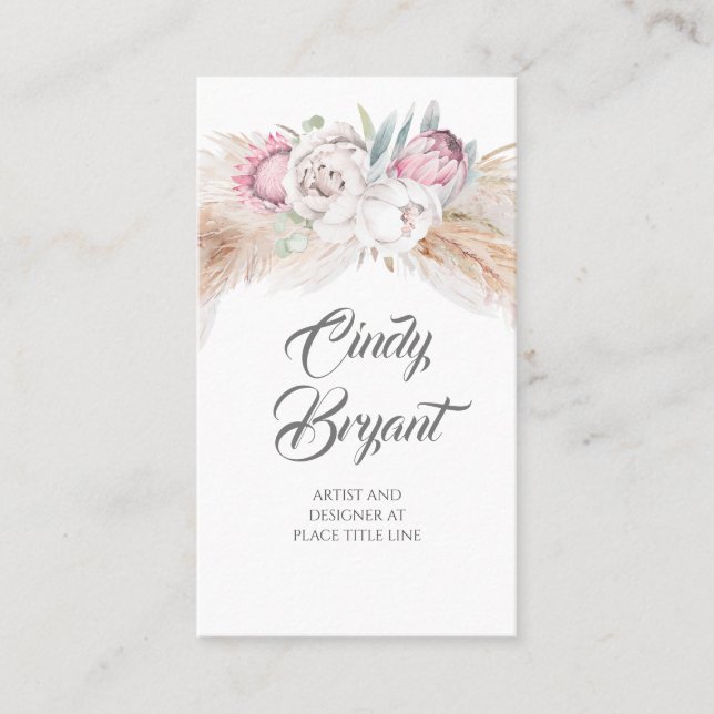 Carte De Visite Pampas Grass et King Protea Flower Élégant exotiqu (Devant)