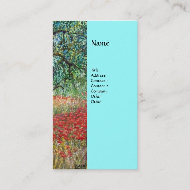 Carte De Visite PAN, OLIVE ARBRE ET CHAMPS POPPY monogramme, bleu (Devant)