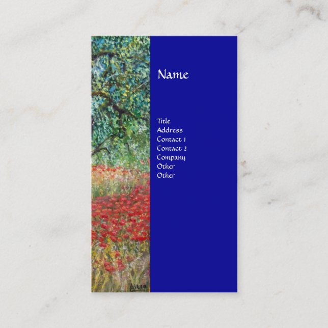Carte De Visite PAN, OLIVE ARBRE ET CHAMPS POPPY monogramme, bleu (Devant)