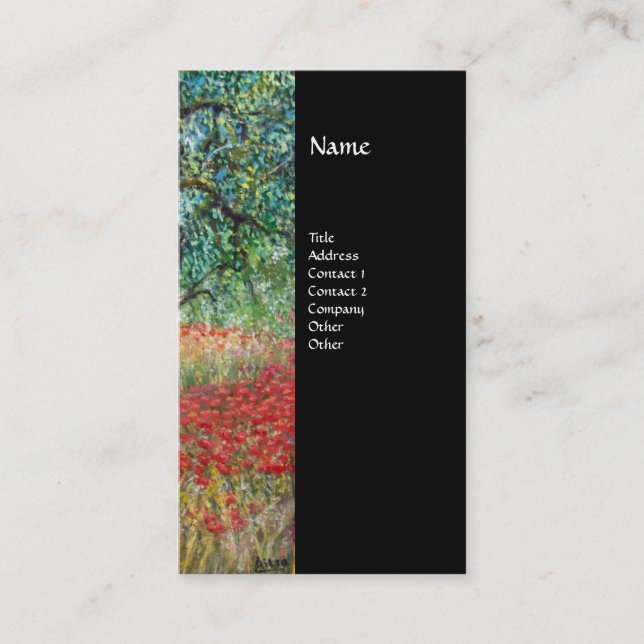 Carte De Visite PAN, OLIVE ARBRE ET CHAMPS POPPY monogramme, noir (Devant)