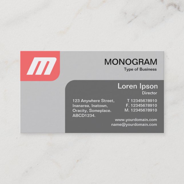 Carte De Visite Panels MonoGram - Tropical Rose and Grey (Devant)