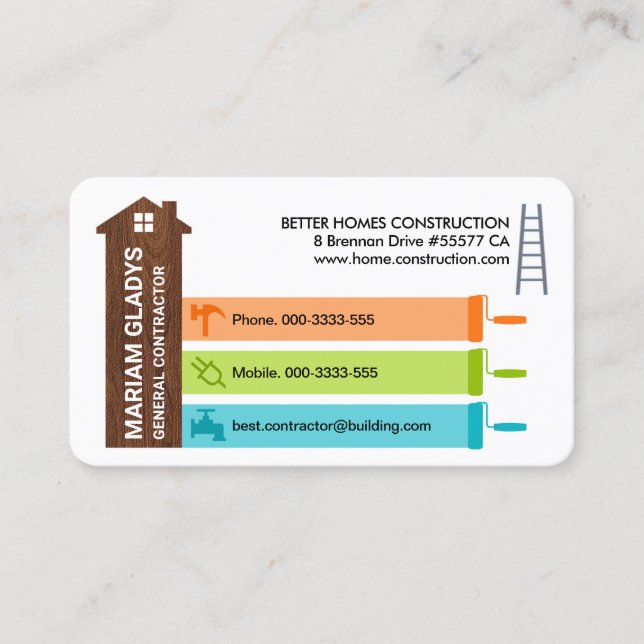 Carte De Visite Panneau Outils de construction résidentielle de bo (Devant)
