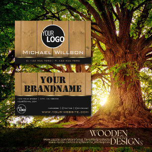 Carte De Visite Panneaux en bois Noir et Brown Grain Regarder logo