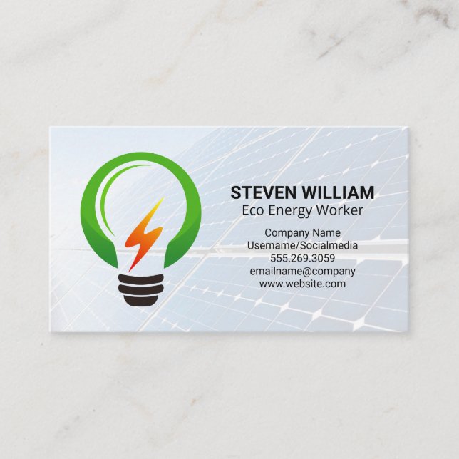 Carte De Visite Panneaux solaires | Logo d'énergie à ampoule (Devant)