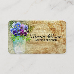 Carte De Visite Pansies dans un bocal de Mason avec Parties scinti