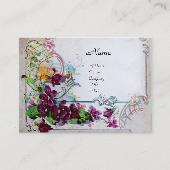 Carte De Visite Pansies ROMANTICA, Violets, Panier Floral d'hiver (Devant)