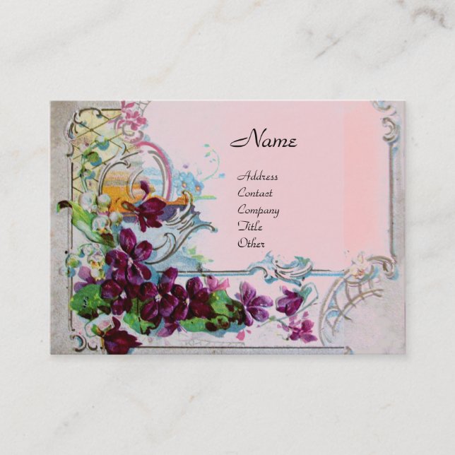 Carte De Visite Pansies ROMANTICA, Violets, Panier Floral d'hiver (Devant)