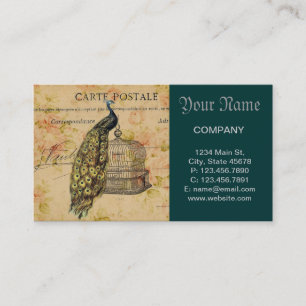 Carte De Visite paon botanique français de cru de nouveau d'art