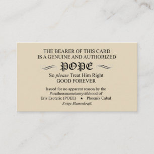 Carte De Visite Pape Card (version de Discordian de cabale de