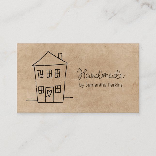 Carte De Visite Papier artisanal Rustique dessiné main (Devant)