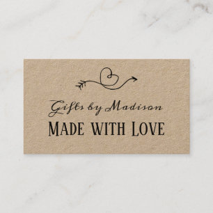 Carte De Visite Papier de Kraft de coeur rustique fait avec amour 