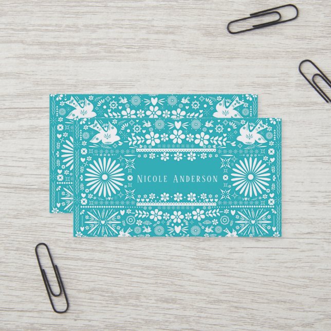Carte De Visite Papier de papier découpé Turquoise Picado Turquois (Devant/Arrière en situation)