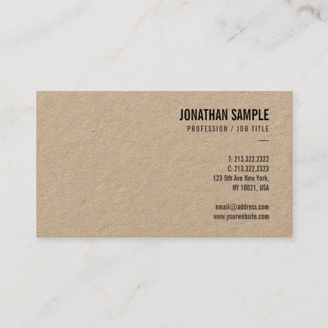 Carte De Visite Papier Kraft Brown Élégant Modèle moderne tendance (Devant)
