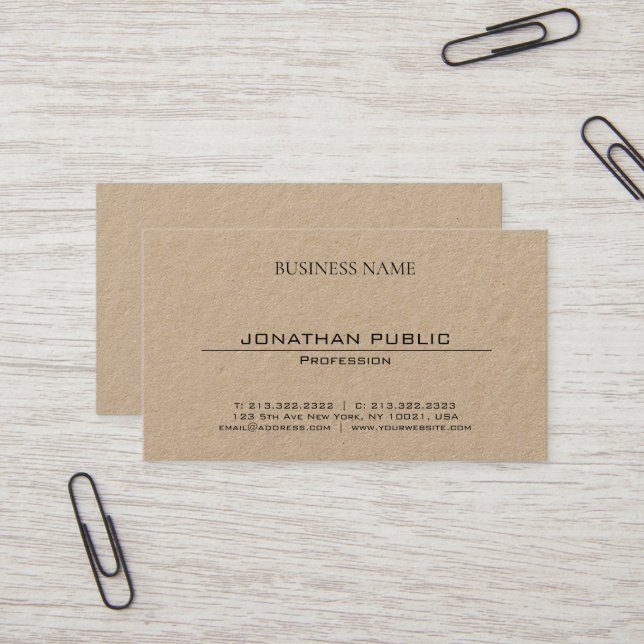 Carte De Visite Papier Kraft Brown moderne moderne et design (Devant/Arrière en situation)
